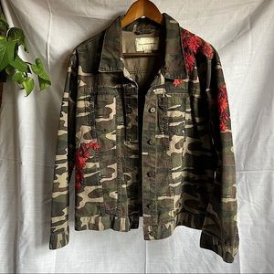 Pilcro and the Letterpress (Anthropologie) • Embroidered camo jacket • Size L
